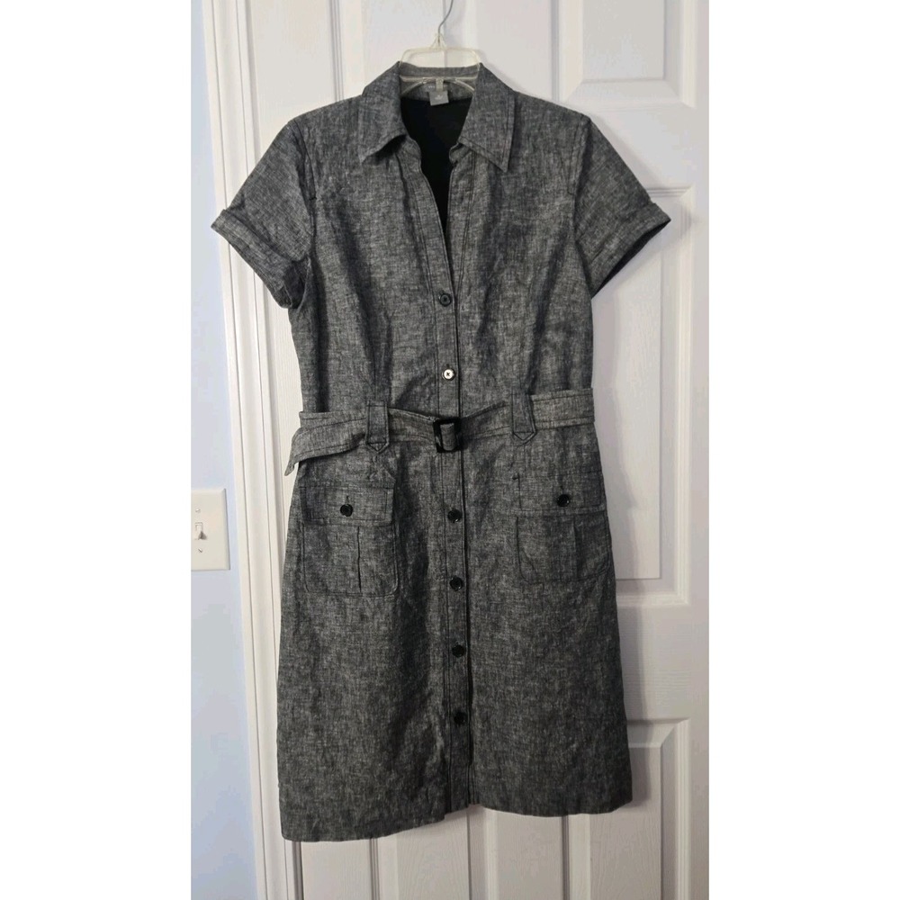 Ann Taylor Womans Shirt Sleeve Shirt Dress Linen Blend Size 12 Button Down